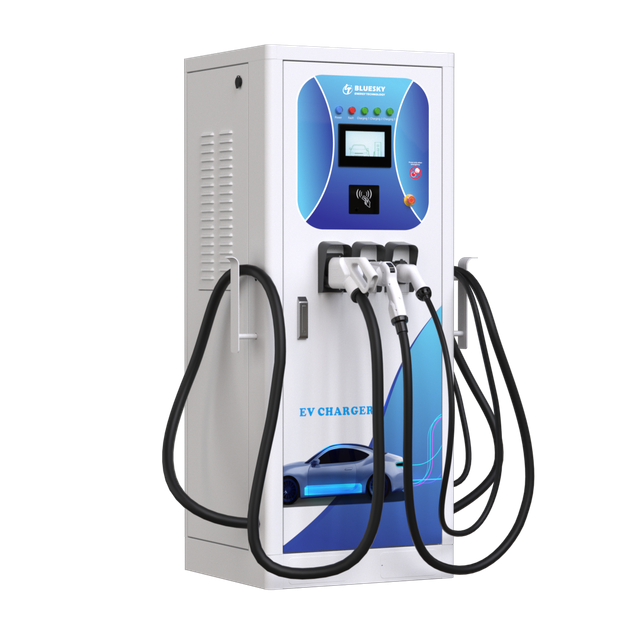 Երեք ատրճանակ 60KW CCS2 60KW Chademo 43KW AC տիպ 2 մակարդակ 3 EV լիցքավորման կայան DC լիցքավորիչ POS վճարմամբ